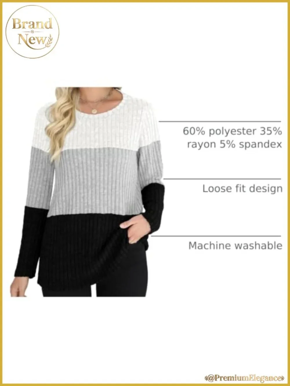 Women's Color Block Long Sleeve Lightweight Soft Tunic Top